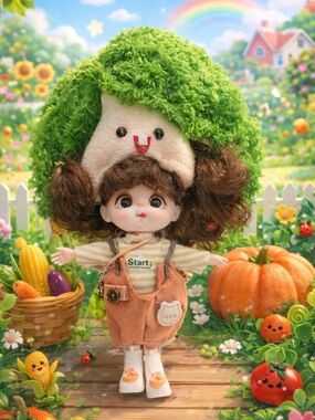 LuoLifen Doll Adorable Green Tree Hat Doll - Cute Brown-Haired Kids Toy